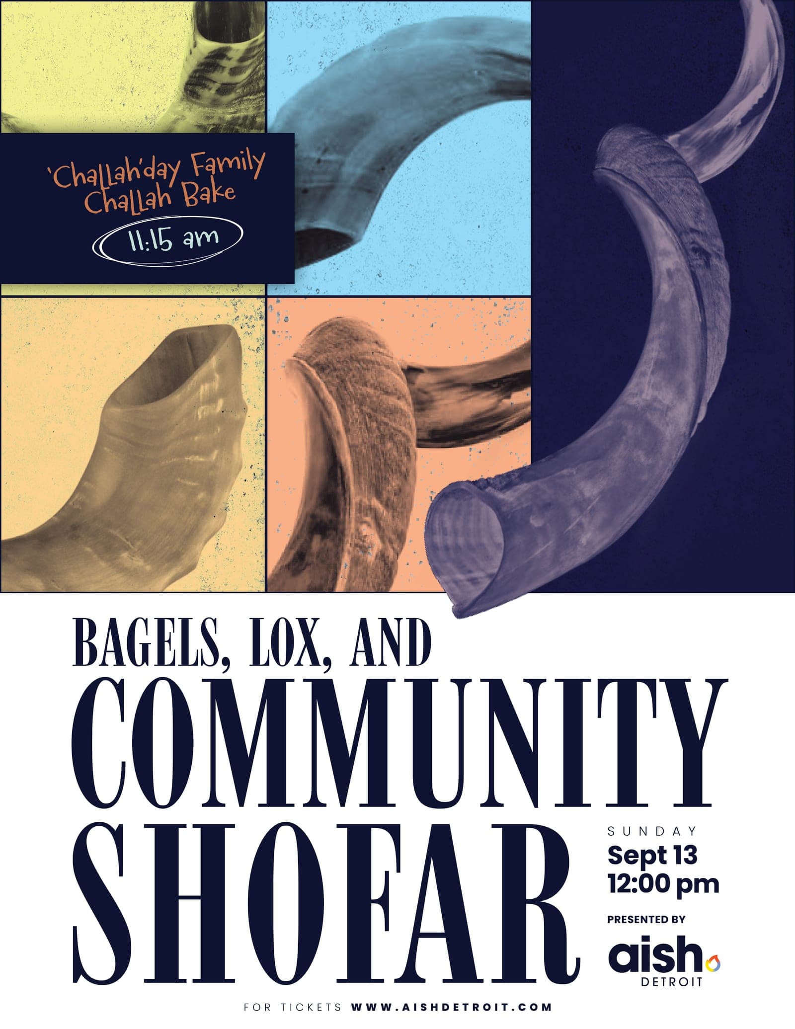 Bagels, Lox ,Shofar & Young Family "Challah" day Bake flyer